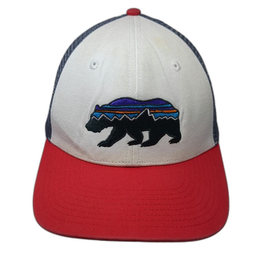 Patagonia Trucker Hat White Red Blue One Size Bear Logo Snapback Mesh Sun Hat
